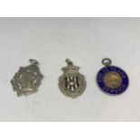 THREE MARKED SILVER AND GOLD WATCH CHAIN FOBS