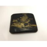 A VINTAGE JAPANESE ENAMEL CIGARETTE CASE WITH GILT PAINTING