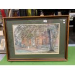 A FRAMED WATERCOLOUR OF BARLASTON HALL SIGNED A C WHITE 1973, SIZE 77CM X 55CM