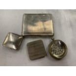 FOUR WHITE METAL PIECES TO INCLUDE A POCKET WATCH CASE, CIGARETTE CASE, PILL BOX AND A LADIES