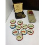 VARIOUS VINTAGE ITEMS TO INCLUDE TEN ITALIAN LICORICE COLLECTABLE CARS TINS, A DINKY/MECCANO BENTLEY