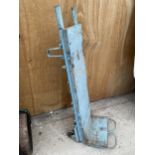 A VINTAGE METAL AND WOODEN BOARDED SACK TRUCK