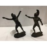 TWO BRONZE FIGURES (MISSING SPEARS)