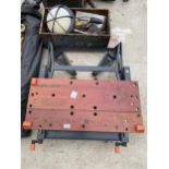 A FOLDING BLACK AND DECKER WORK BENCH, AND AN ASSORTMENT OF HAND TOOLS ETC