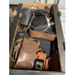 A COLLECTION OF CAMERAS ETC TO INCLUDE A CASED VICTOR, KODAK BROWNIE MOVIE CAMERA, POLAROID