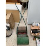 A VINTAGE WEBB PUSH MOWER WITH GRASS BOX