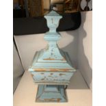 A LARGE TURQUOISE SHABBY CHIC LAMP