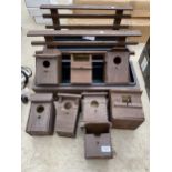 TWO WOODEN GARDEN PLANTERS AND A COLLECTION OF BIRD BOXES