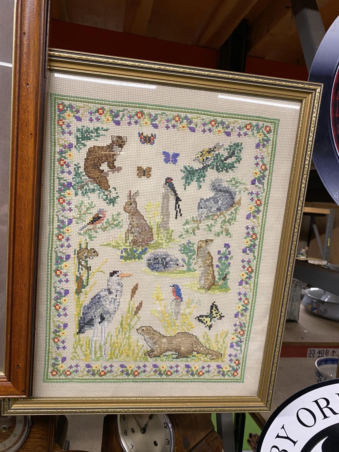 THREE FRAMED TAPESTRIES WITH IMAGES OF THE ALPHABET, FLOWERS, AND ANIMALS - Image 4 of 4