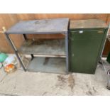 A VINTAGE VALOR METAL CUPBOARD AND A FURTHER METAL SHELVING UNIT