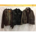 TWO MENS LEATHER JACKETS AND A FAUX LEATHER GILET