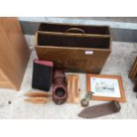 AN ASSORTMENT OF ITEMS TO INCLUDE A BRASS MAGAZINE RACK AND A FRAMED PRINT ETC