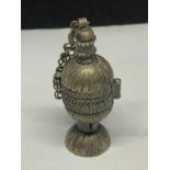 A WHITE METAL PERFUME BOTTLE