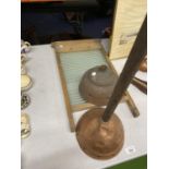 THREE SOCIAL HISTORY ITEMS TO INCLUDE A GLASS WASHBOARD AND TWO COPPER POSSERS - ONE MISSING ITS