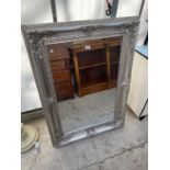 A MODERN WILLIAM WOOD 19TH CENTURY STYLE SILVER COLOURED MIRROR, 47 X 34"