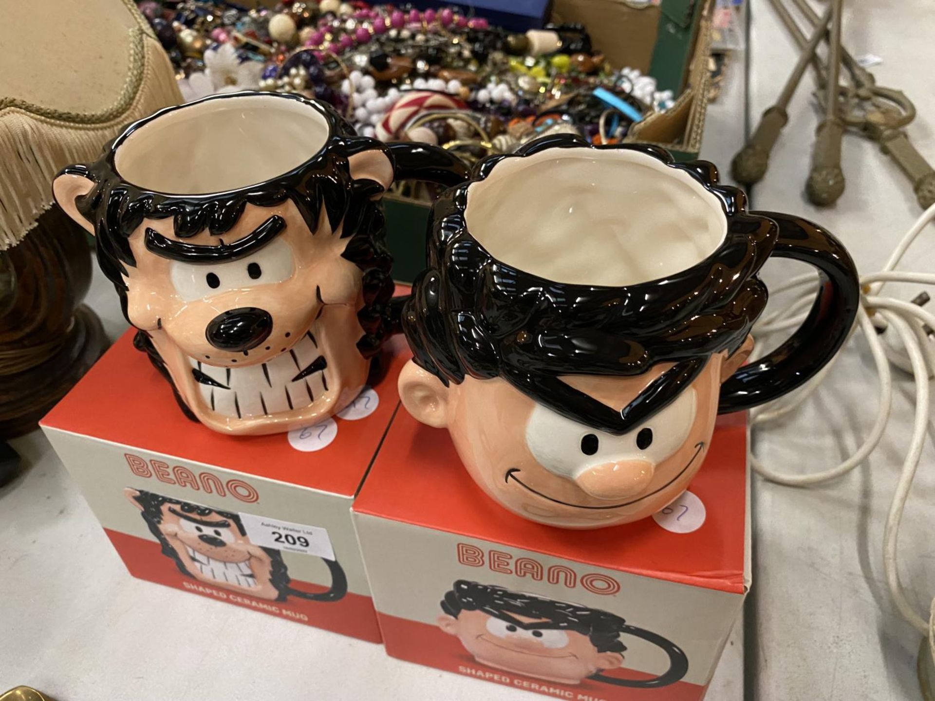 TWO BOXED BEANO CHARACTER MUGS, DENNIS THE MENACE AND GNASHER