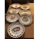 SEVEN CABINET RIBBON PLATES (NO RIBBON) WITH FLORAL DECORATION