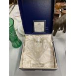 A BOXED ROYAL STUART GLASS CRYSTAL LOVING CUP NUMBER 440/750 TO COMMEMORATE THE WEDDING OF