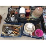 AN ASSORTMENT OF ITEMS TO INCLUDE PLANTERS, FLATWARE AND KITCHEN UTENSILS ETC