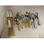 A QUANTITY OF VINTAGE CUTLERY TO INCLUDE, KNIVES, FORKS AND SPOONS
