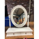A WOODEN WHITE PAINTED DRESSING TABLE MIRROR HEIGHT 54CM WIDTH 47CM