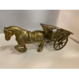 A LARGE BRASS HORSE AND CART