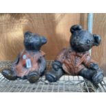 TWO VINTAGE STONE TEDDY BEAR ORNAMENTS