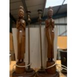 TWO CARVED TABLE LAMPS OF LADIES PRAYING 80CM TALL