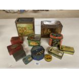 A COLLECTION - APPROX 12- OF VINTAGE TINS TO INCLUDE THORNES TOFFEE, W & R JACOB, PASCALL CREME DE