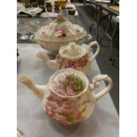 A ROYAL ALBERT CHINA TEAPOT 'BLOSSOM TIME' A/F, ROYAL ALBERT 'SERENA' TEAPOT AND A BESWICK FLORAL