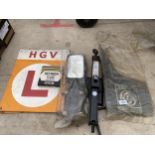 AN ASSORTMENT OF ITEMS TO INCLUDE A JACK, A WING MIRROR AND A BRITISH LEYLAND MUD FLAP ETC