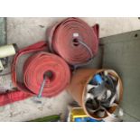 TWO LARGE INDUSTRIAL TOW STRAPS AND AN ASSORTMENT OF RATCHET STRAPS