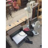 AN ASSORTMENT OF ELECTRICAL ITEMS TO INCLUDE FANS, A MICROWAVE AND A VACUUM CLEANER ETC