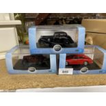 THREE BOXED OXFORD DIE CAST MODELS TO INCLUDE A SCALE 1:43 BLACK JAGUAR, AN AUSTIN RUBY SALOON AND A