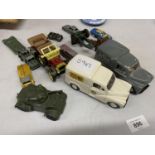 A COLLECTION OF DIECAST VEHICLES TO INCLUDE A HOVIS AND COLMANS MUSTARD VAN, MILITARY VEHICLES,