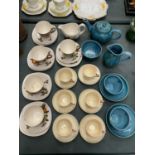 A QUANTITY OF TEAWARE TO INCLUDE, MIDWINTER, STAFFORDSHIRE TRIOS AND CREAM JUG ROYAL WINTON CUPS AND