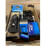 A QUANTITY OF PRAKTICA CAMERAS AND LENSES, PLUS INSTRUCTIONS