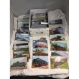 A LARGE COLLECTION OF APPROXIMATELY 500 SLEEVED VINTAGE POSTCARDS, CONSISTING OF LOCOMOTIVES