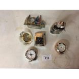 SIX SMALL CLOCKS TO INCLUDE, A GASOLINE PUMP ONE, ETC