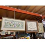 THREE FRAMED TAPESTRIES WITH IMAGES OF THE ALPHABET, FLOWERS, AND ANIMALS