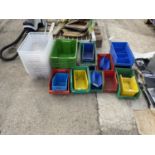 A QUANTITY OF PLASTIC LIN BINS AND FURTHER STORAGE BOXES