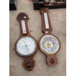 TWO WOODEN CASED BAROMETERS
