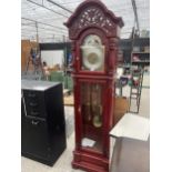 A MODERN LONG CASE CLOCK WITH QUARTZ MOVEMENT AND CHIME MELODY