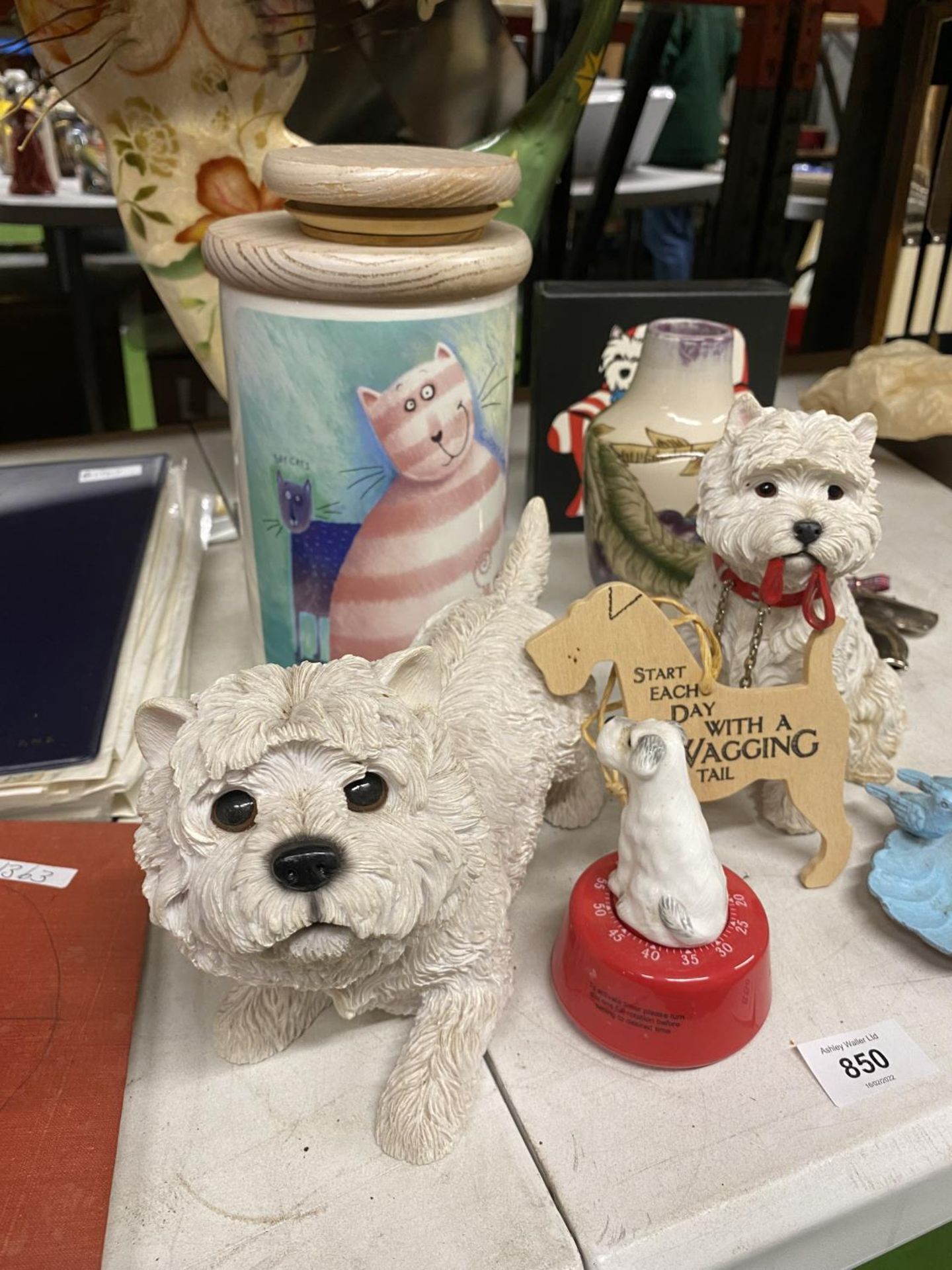 A COLLECTION OF ITEMS TO INCLUDE, ORNAMENTAL DOGS, A COBRIDGE VASE, TIN CAT, ETC - Image 2 of 5