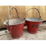 A PAIR OF VINTAGE GALVANISED FIRE BUCKETS