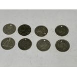 EIGHT SILVER THREEPENCES