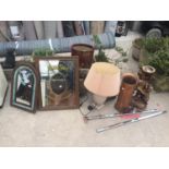 AN ASSORTMENT OF ITEMS TO INCLUDE A PEARS SOAP ADVERTISING MIRROR, A FURTHER MIRROR AND A COPPER