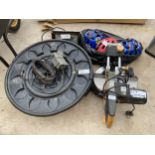 AN ASSORTMENT ITEMS TO INCLUDE AN ELECTRIC CIRCULAR SAW BELIEVED IN WORKING ORDER BUT NO WARRANTY,