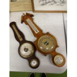 TWO WOODEN CASED BAROMETERS