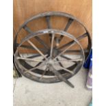 TWO VINTAGE WOODEN CART WHEELS